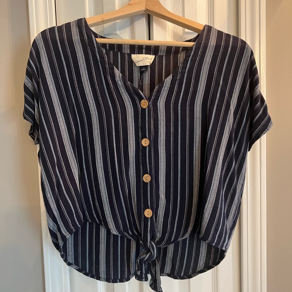 Blue Vertical Striped Crop Top